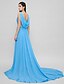 cheap Special Occasion Dresses-A-Line Illusion Neck Court Train Chiffon Open Back Formal Evening Dress with Beading by TS Couture®
