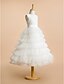 Χαμηλού Κόστους Λουλουδάτα φορέματα για κορίτσια-Γραμμή Α Κάτω από το γόνατο Γάμου / Πρώτη Κοινωνία Φορέματα κοριτσιών λουλουδιών - Δαντέλα / Τούλι Αμάνικο Με Κόσμημα με Δαντέλα