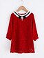 cheap Dresses-Girls&#039; Lace Ruffle Bow Daily Patchwork 3/4 Length Sleeve Dress Red