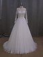 cheap Wedding Dresses-A-Line Wedding Dresses Scoop Neck Court Train Lace Tulle Long Sleeve See-Through with Pearl Sash / Ribbon Appliques 2021
