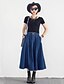 cheap Women&#039;s Skirts-Women&#039;s Solid Blue Skirts,Vintage Midi