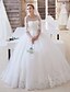 cheap Wedding Dresses-Ball Gown Wedding Dresses Jewel Neck Floor Length Lace Over Tulle 3/4 Length Sleeve Formal Casual See-Through Backless Illusion Sleeve with Sash / Ribbon Appliques 2020