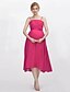 cheap Bridesmaid Dresses-A-Line Spaghetti Strap Tea Length Chiffon Bridesmaid Dress with Draping / Flower by / Open Back