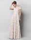 cheap Special Occasion Dresses-Sheath / Column Dress Homecoming Prom Floor Length Short Sleeve Illusion Neck Sheer Lace with Lace 2024