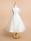 cheap Flower Girl Dresses-A-Line Tea Length Wedding / First Communion Lace / Tulle Short Sleeve Scoop Neck with Lace / Flower