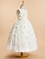 voordelige Bloemenmeisjesjurken-A-Line Tea Length Flower Girl Dresses Wedding Lace Sleeveless Jewel Neck with Flower 2022 / First Communion