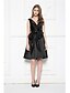 cheap Prom Dresses-A-Line Little Black Dress Cocktail Party Prom Dress V Neck Sleeveless Knee Length Satin with Sash / Ribbon Bow(s) Side Draping 2020