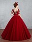 Χαμηλού Κόστους Νυφικά Φορέματα-Πριγκίπισσα Φορεματα για γαμο Bateau Neck Μακρύ Τούλι Κοντομάνικο Νυφικά Με Χρώμα με Πέρλες Χάντρες Που καλύπτει 2020