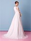 cheap Wedding Dresses-A-Line Wedding Dresses Jewel Neck Sweep / Brush Train Chiffon Sheer Lace Long Sleeve Simple Boho Little White Dress See-Through Illusion Sleeve with Lace Draping Appliques 2022