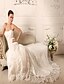 cheap Wedding Dresses-A-Line Strapless Chapel Train Satin / Tulle Made-To-Measure Wedding Dresses with Beading / Appliques by