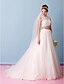 cheap Wedding Dresses-Two Piece A-Line Wedding Dresses Illusion Neck Court Train Lace Tulle Sleeveless with Lace 2022