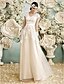 cheap Wedding Dresses-A-Line Wedding Dresses V Neck Floor Length Satin Lace Over Tulle Short Sleeve Vintage Illusion Detail with Appliques 2021