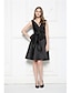 cheap Prom Dresses-A-Line Little Black Dress Cocktail Party Prom Dress V Neck Sleeveless Knee Length Satin with Sash / Ribbon Bow(s) Side Draping 2020