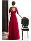 Χαμηλού Κόστους Βραδινά Φορέματα-Ίσια Γραμμή Ανοικτή Πλάτη Επίσημο Βραδινό Φόρεμα Με Κόσμημα Μισό μανίκι Μακρύ Τούλι με Χάντρες 2020