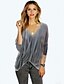 cheap Women&#039;s T-shirts-Women&#039;s Casual / Daily Street chic Cotton T-shirt - Solid Colored Tassel V Neck Gray / Summer