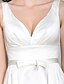 cheap Bridesmaid Dresses-A-Line Bridesmaid Dress V Neck Sleeveless Open Back Knee Length Satin with Bow(s)