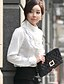 abordables Tops de tallas grandes-Mujer Camisa Color sólido Escote Chino Trabajo Volante Manga Larga Tops Punk y gótico Blanco Morado Caqui