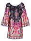 cheap Mini Dresses-Women&#039;s Loose Long Sleeve Print All Seasons Boat Neck Street chic Boho Going out Flare Cuff Sleeve Off Shoulder Blue M L XL XXL / Mini