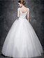 זול שמלות כלה-נשף שמלות חתונה צווארון V עד הריצפה טול שרוולים קצרים עם אפליקציות 2020