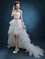 cheap Wedding Dresses-A-Line Wedding Dresses Strapless Asymmetrical Lace Tulle Sleeveless Little White Dress with Lace 2020