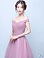 cheap Bridesmaid Dresses-Ball Gown Off Shoulder Knee Length Tulle Bridesmaid Dress with Side Draping