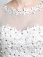 זול שמלות כלה-נשף עם תכשיטים עד הריצפה תחרה / סאטן / טול רצועות רגילות רומנטי שקוף / פרטי האשליה שמלות חתונה עם תחרה 2020