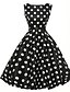 cheap Women&#039;s Dresses-Women&#039;s A Line Dress Skater White Black Sleeveless Polka Dot Pleated Summer Round Neck Vintage Party