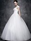 cheap Wedding Dresses-Ball Gown Wedding Dresses V Neck Floor Length Tulle Short Sleeve with Appliques 2020