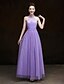 cheap Bridesmaid Dresses-A-Line Halter Neck Ankle Length Satin / Tulle Bridesmaid Dress with Flower by / Open Back