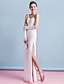 cheap Wedding Dresses-Sheath / Column Wedding Dresses Spaghetti Strap Floor Length Chiffon Sleeveless with Ruched Beading Split 2020