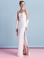 cheap Wedding Dresses-Sheath / Column Wedding Dresses Spaghetti Strap Floor Length Chiffon Sleeveless with Ruched Beading Split 2020