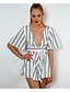 cheap Women&#039;s Jumpsuits &amp; Rompers-Women&#039;s Flare Sleeve Romper - Striped, Backless Cut Out High Rise Deep V