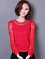 cheap Women&#039;s Blouses &amp; Shirts-Women&#039;s Embroidery Solid Red / Black Blouse,Round Neck Long Sleeve