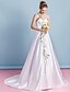 cheap Wedding Dresses-A-Line Wedding Dresses Jewel Neck Chapel Train Satin Sleeveless with Appliques 2020