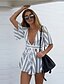 cheap Women&#039;s Jumpsuits &amp; Rompers-Women&#039;s Flare Sleeve Romper - Striped, Backless Cut Out High Rise Deep V