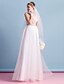 olcso Menyasszonyi ruhák-A-vonalú Esküvői ruhák Ékszer Földig érő Tüll Ujjatlan Átlátszó val vel Virág 2020