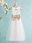 cheap Flower Girl Dresses-A-Line Tea Length Flower Girl Dress - Lace / Tulle Sleeveless Jewel Neck with Bow(s) / Sash / Ribbon / Pleats by LAN TING BRIDE® / First Communion
