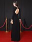 preiswerte Abendkleider-Sheath / Column Formal Evening Dress Scoop Neck Long Sleeve Floor Length Jersey with Pleats 2020