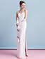 cheap Wedding Dresses-Sheath / Column Wedding Dresses Spaghetti Strap Floor Length Chiffon Sleeveless with Ruched Beading Split 2020