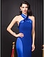 cheap Special Occasion Dresses-Sheath / Column Celebrity Style Prom Formal Evening Dress Halter Neck Sleeveless Floor Length Chiffon Stretch Satin with Split Front 2021