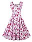 זול שמלות במידות גדולות-כתפיה מידי קפלים, פרחוני - שמלה סווינג כותנה וינטאג&#039; בגדי ריקוד נשים