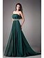 preiswerte Abendkleider-A-Linie Elegant Formeller Abend Kleid Trägerlos Ärmellos Pinsel Schleppe Chiffon mit Perlenstickerei Drapiert 2020