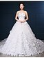 cheap Wedding Dresses-Ball Gown Strapless Cathedral Train Tulle Wedding Dress with Beading Flower by Embroidered Bridal