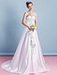 cheap Wedding Dresses-A-Line Wedding Dresses Jewel Neck Chapel Train Satin Sleeveless with Appliques 2020