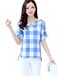 preiswerte T-Shirts für Damen-Schachbrett Gespleisst T-shirt Einfach Street Schick Lässig / Alltäglich Blau / Grau