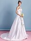 cheap Wedding Dresses-A-Line Wedding Dresses Jewel Neck Chapel Train Satin Sleeveless with Appliques 2020