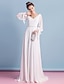 זול שמלות כלה-מעטפת \ עמוד שמלות חתונה צווארון V שובל קורט שיפון שרוול ארוך עם חרוזים 2022