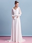 זול שמלות כלה-מעטפת \ עמוד שמלות חתונה צווארון V שובל קורט שיפון שרוול ארוך עם חרוזים 2022
