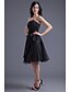 billige Cocktailkjoler-A-linje Liten svart kjole Cocktailfest Kjole Stroppeløs Ermeløs Knelang Chiffon med Sidedrapering Blomst 2020