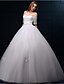 cheap Wedding Dresses-Ball Gown Wedding Dresses Off Shoulder Floor Length Lace Tulle Short Sleeve with Lace Beading Appliques 2020